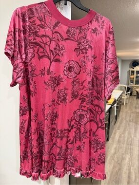 Pink Floral Short Sleeve Tunic Dress